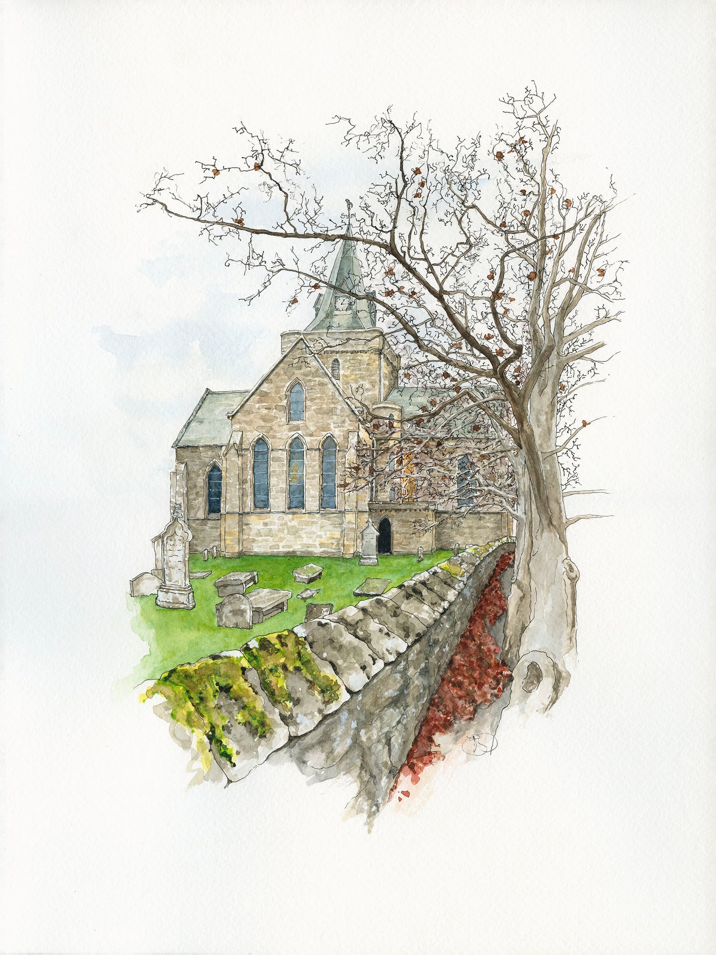 Watercolour - Dornoch Cathedral, Scotland, Print