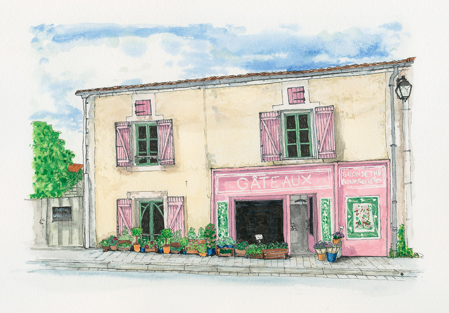 Watercolour - Gateaux, France, Print