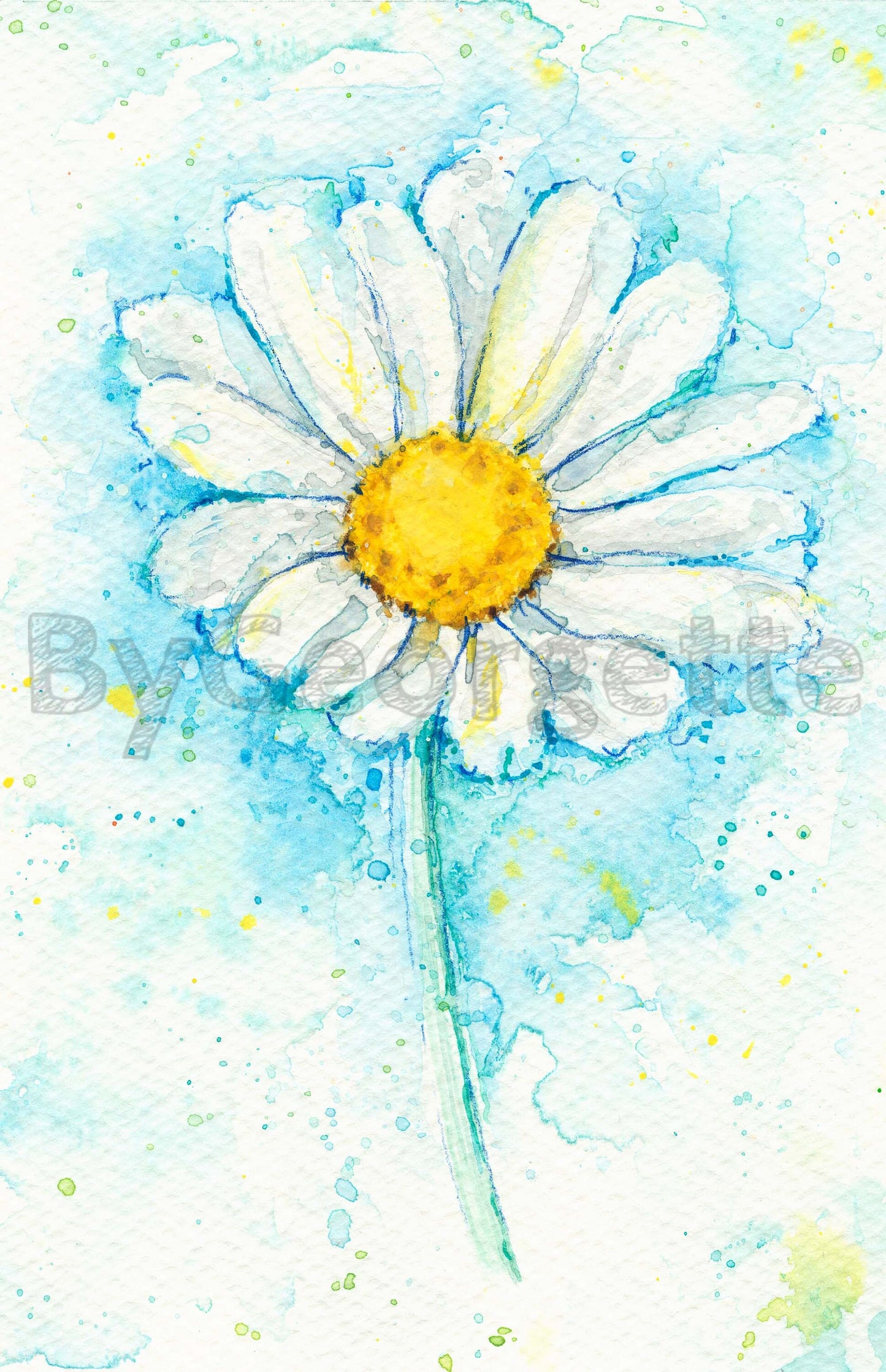 Cards - Original Watercolour Daisy Blank Card & Envelope