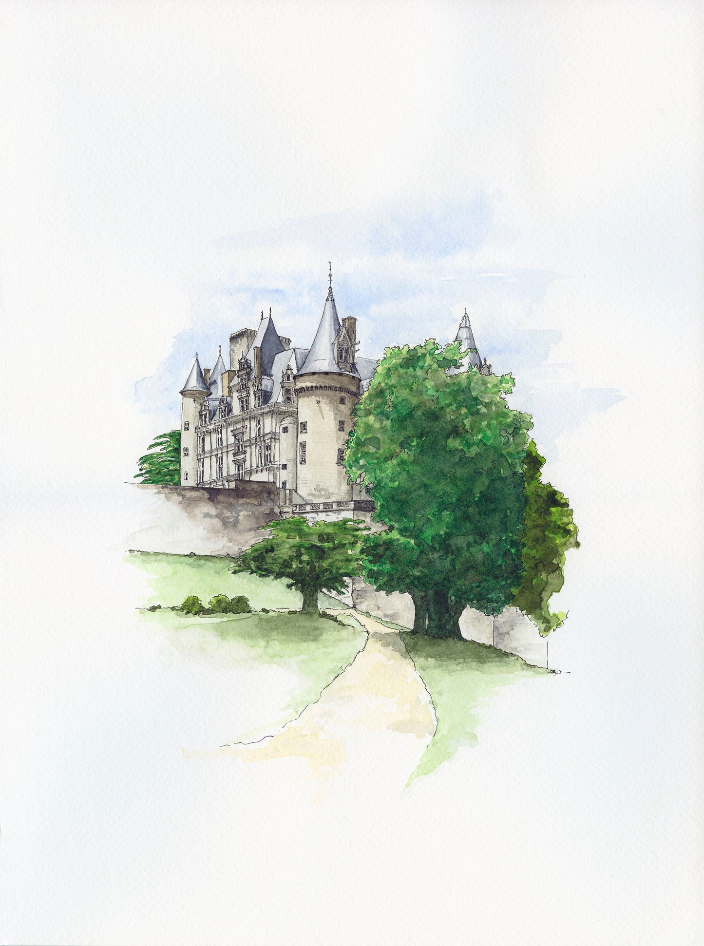Watercolour - Chateau de La Rochefouchauld, France, Print