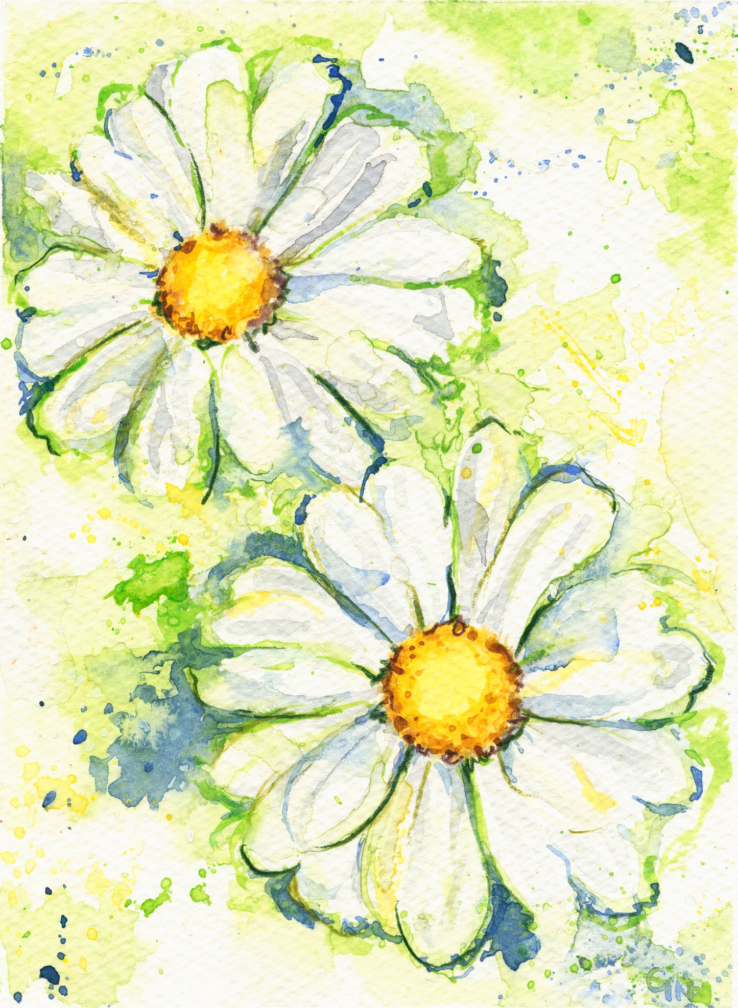 Watercolour - Daisy in Green
