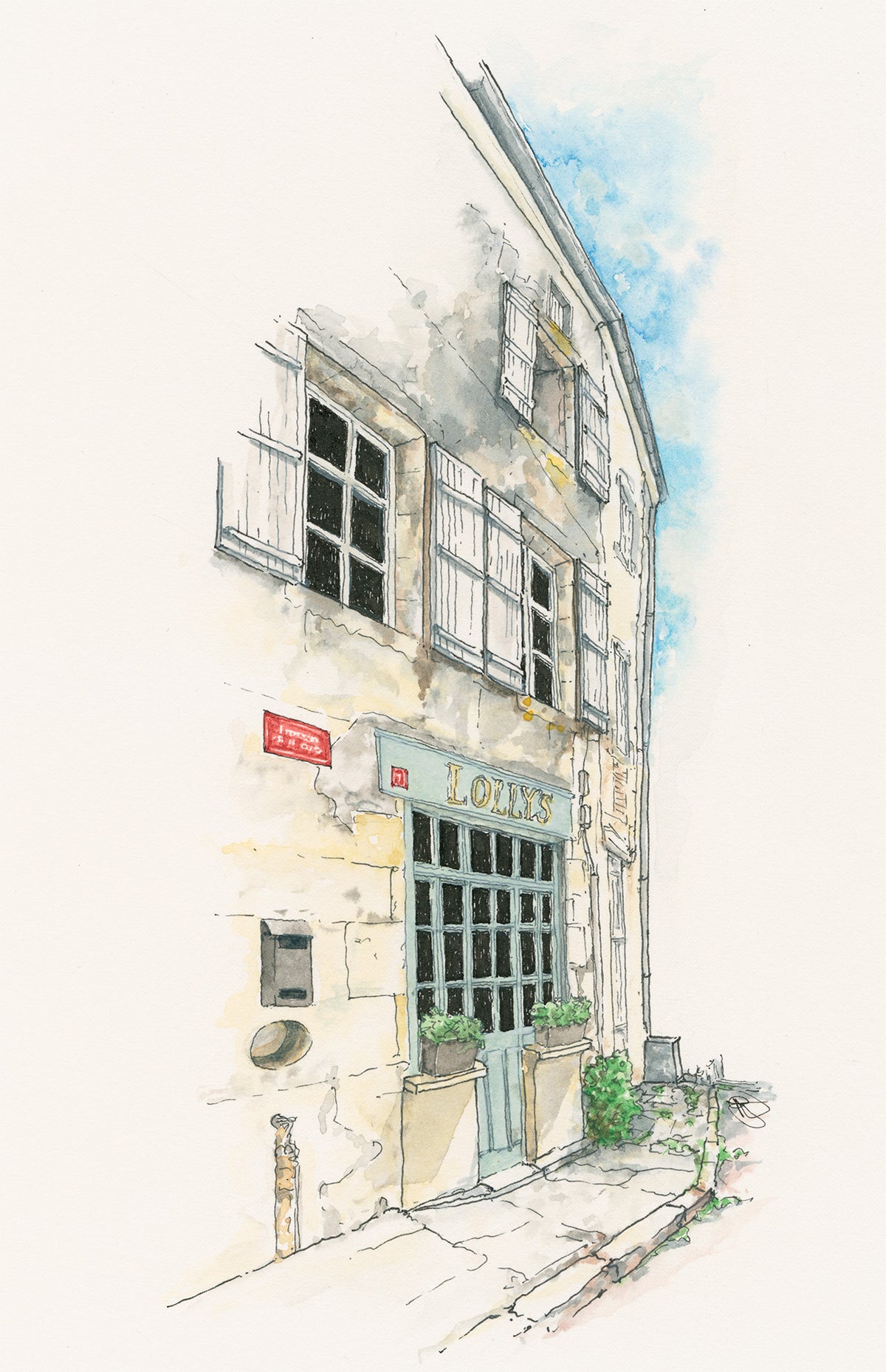 Watercolour -Lolly's, Nanteuil-en-Vallée, France, Watercolour and Ink style print