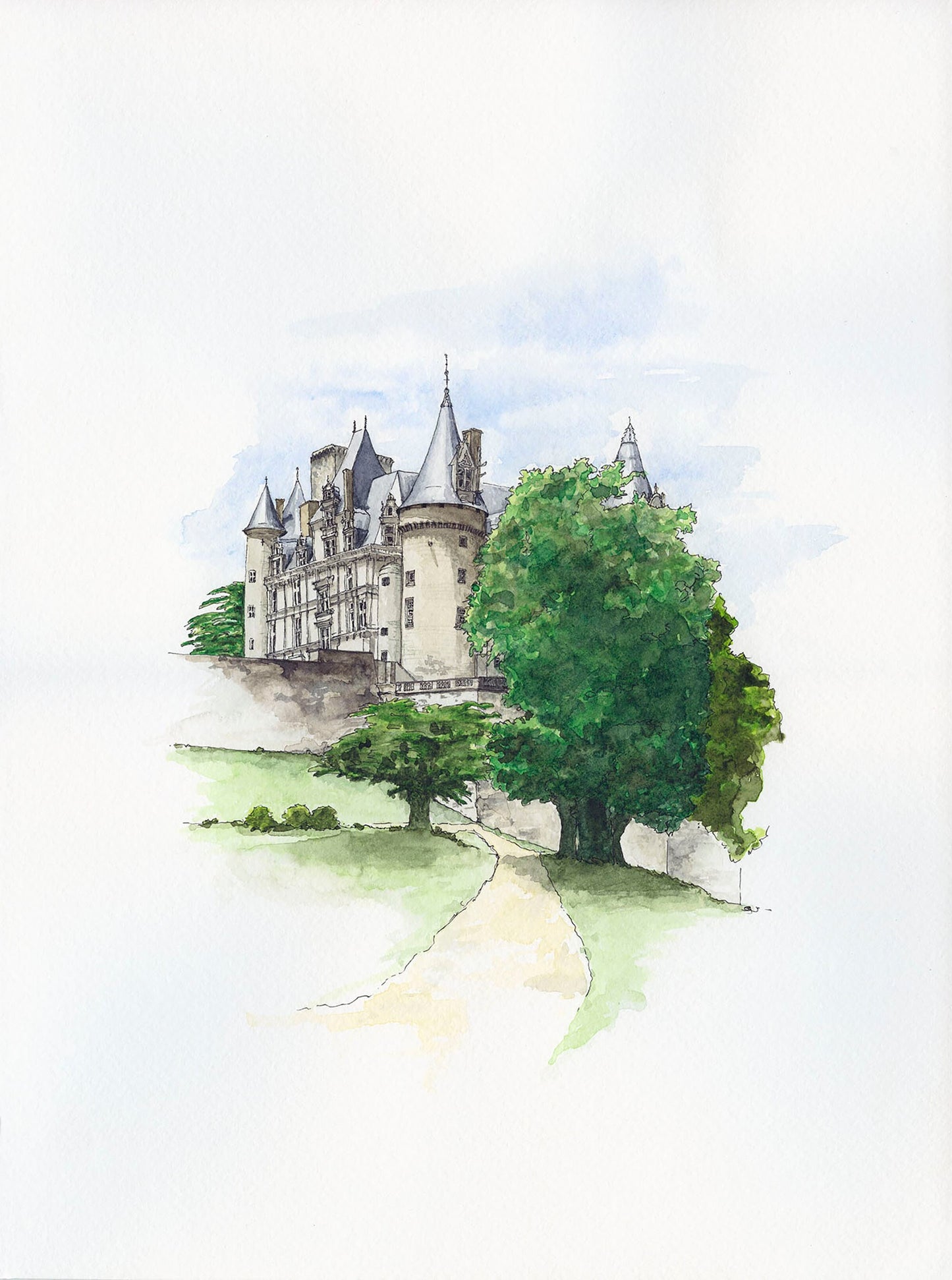 Rochefouchauld - Original Watercolour Painting of Chateau de La Rochefouchauld