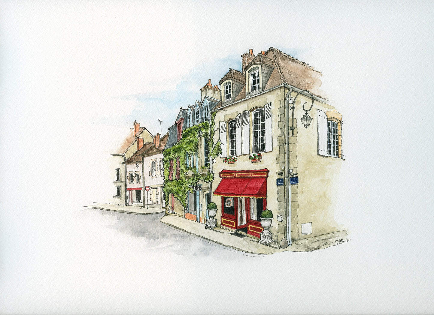 Le Store Boussac, France - Watercolour and Ink style print